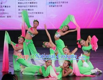 Traditional Chinese One Long Sleeve Dance Costumes and Headdress