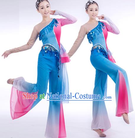 Traditional Chinese Blue Ribbon Dancing Suit Complete Set for Women