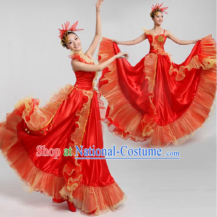 Professional Custom Make Stage Performance Red Skirt and Headwear