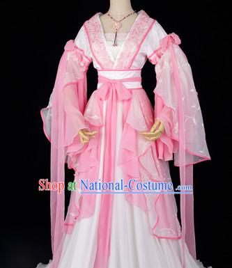 Ancient Chinese Pink Fairy Clothes and Necklace Complete Set