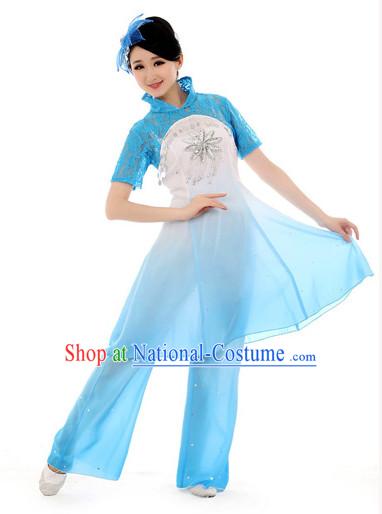 Traditional Chinese High Collar Fan Dancing Costumes Complete Set