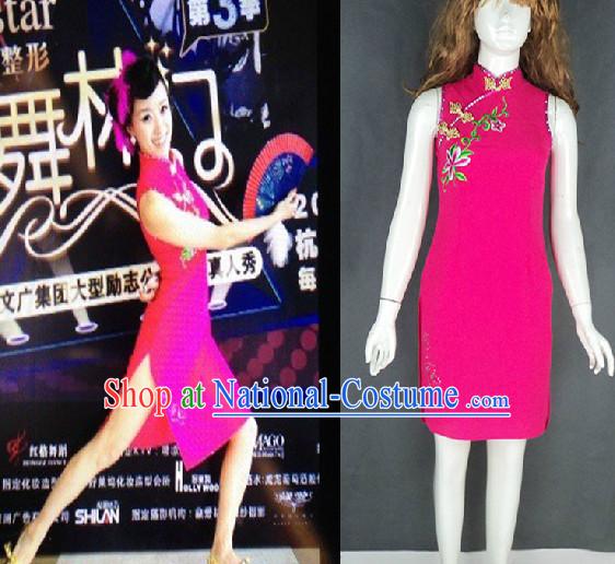 Traditional Chinese Short Cheongsam Classical Dancing Costumes