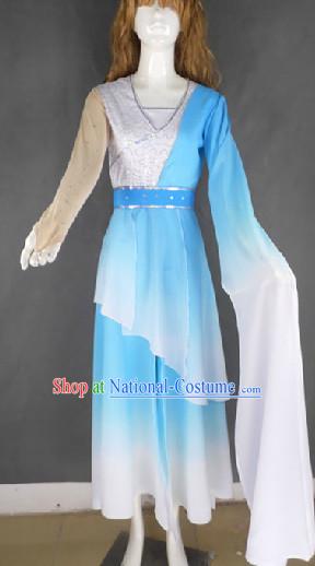 Blue White Color Transition One Long Sleeve Dance Costumes for Women