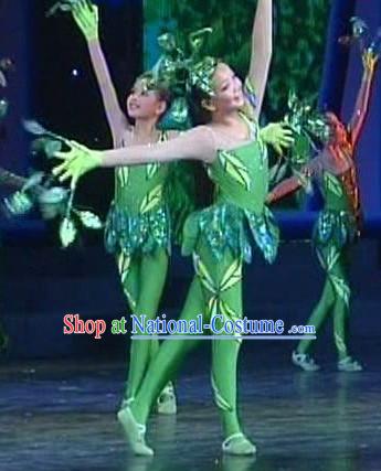 Green Leaf Dance Costumes and Headwear Complete Set