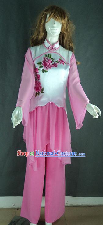 Pink Mandarin Collar Peony Embroidery Dance Costumes