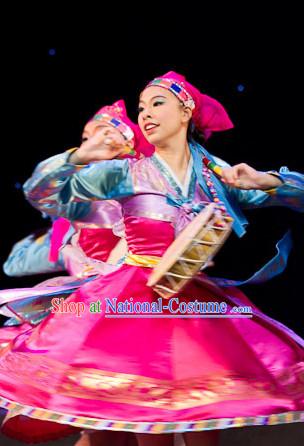 Traditional Korean Ethnic Dancing Dresses and Headdress