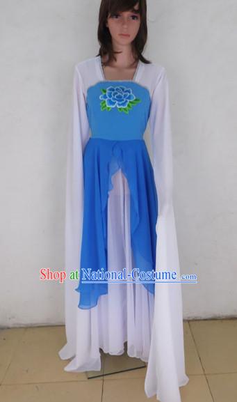 Blue and White Peony Water Sleeve Dance Costumes