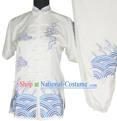 Top Silk Kung Fu Ocean Wave Embroidery Uniform