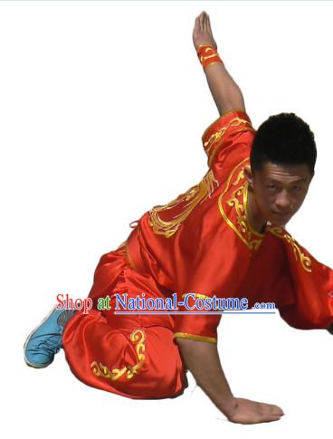 Top Silk Short Sleeves Dragon Embroidery Tai Chi Uniform for Men