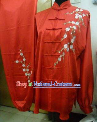 Top Silk Red Plum Blossom Spirit Kung Fu Outfit