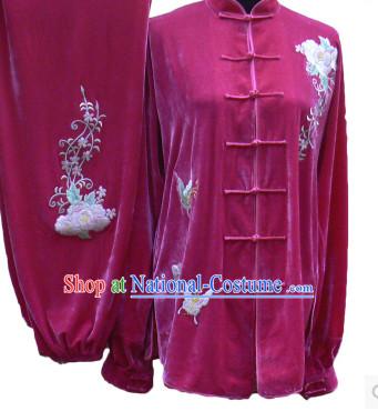 Professional Velvet Long Sleeves Flower Embroidery Contest Suit