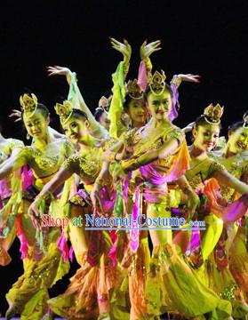 Chinese Lotus Dance Costumes Complete Set for Women