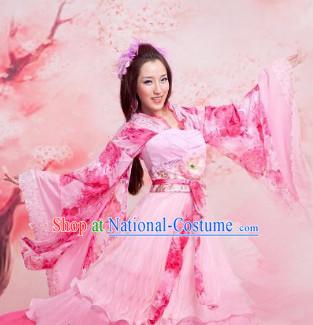 Ancient Chinese Peach Princess Clothes and Hair Accessories Complete Set