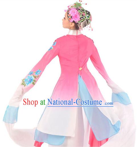 Traditional Chinese Opera Style Water Sleeve Dance Costumes and Headwear Complete Set