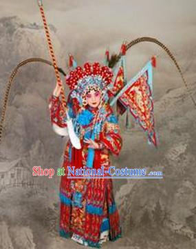 Traditional Chinese Beijing Opera Mu Guiying Costumes and Helmet for Kids