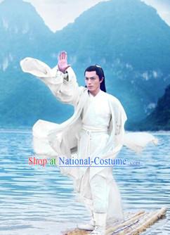 Chinese Film White Gong Fu Master Dress Complete Set for Men