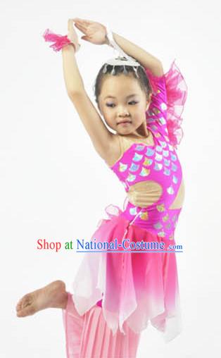 Professional Stage Performance Fish Dancing Costumes and Headwear for Children