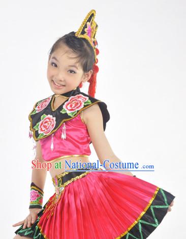 Chinese Yi Ethnic Clothes and Hat for Kids