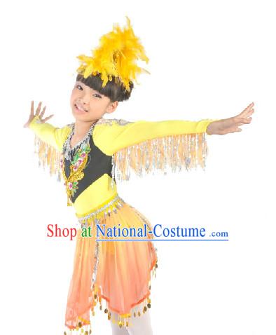 Chinese Folk Dancing Dress and Headdress for Kids