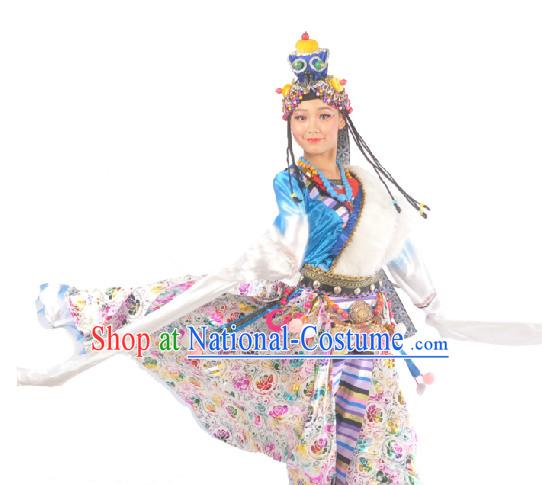 Chinese Tibetan Clothes and Headdress for Girls