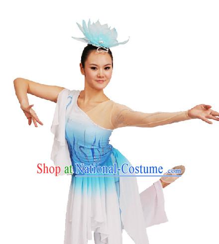 Professional Stage Performance Classical Dance Costumes and Headdress for Women - Zai Shui Yi Fang