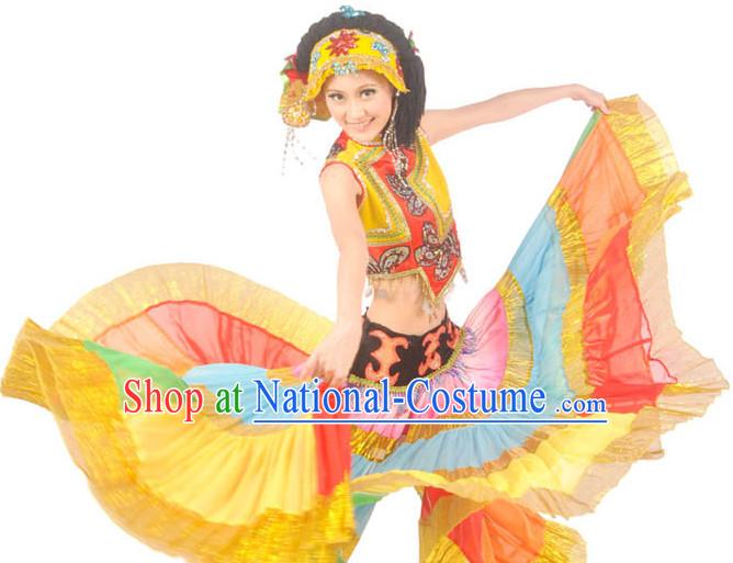 Professional Stage Performance Yi Dance Costumes and Headdress for Women