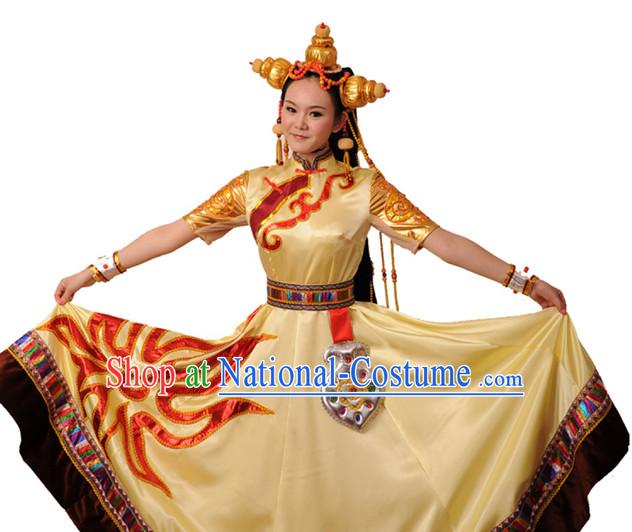 Chinese Tibetan Sun Drum Skirt and Headdress for Girls