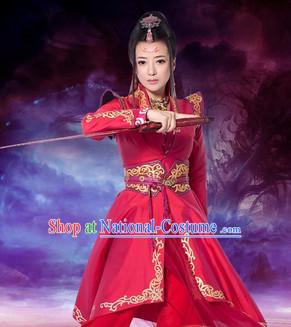 Gu Jian Qi Tan Lengend of the Ancient Sword TV Drama Red Swordwoman Costumes Complete Set