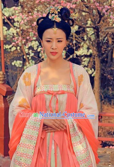 Chinese Tang Dynasty Royal Maid Costumes and Headdress