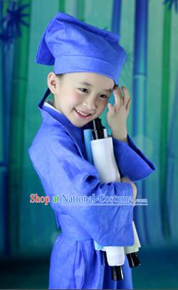 Ancient Chinese School Student Costume and Hat for Kids