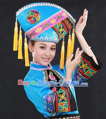 Chinese China Guangxi Zhuang Ethnic Group Dresses and Hat for Women