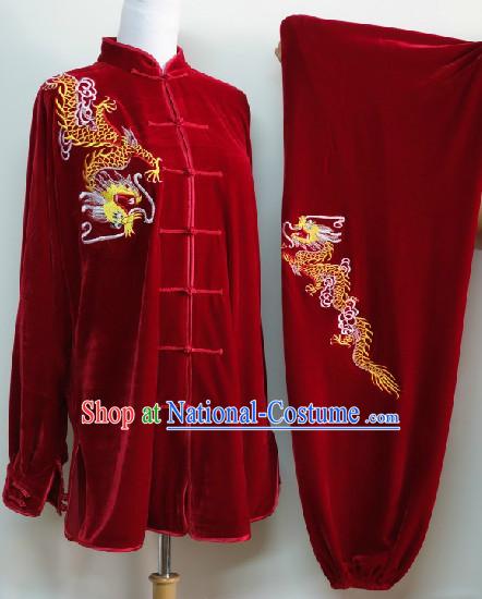 Traditional Red Winter Wear Dragon Embroidery Kung Fu Suit