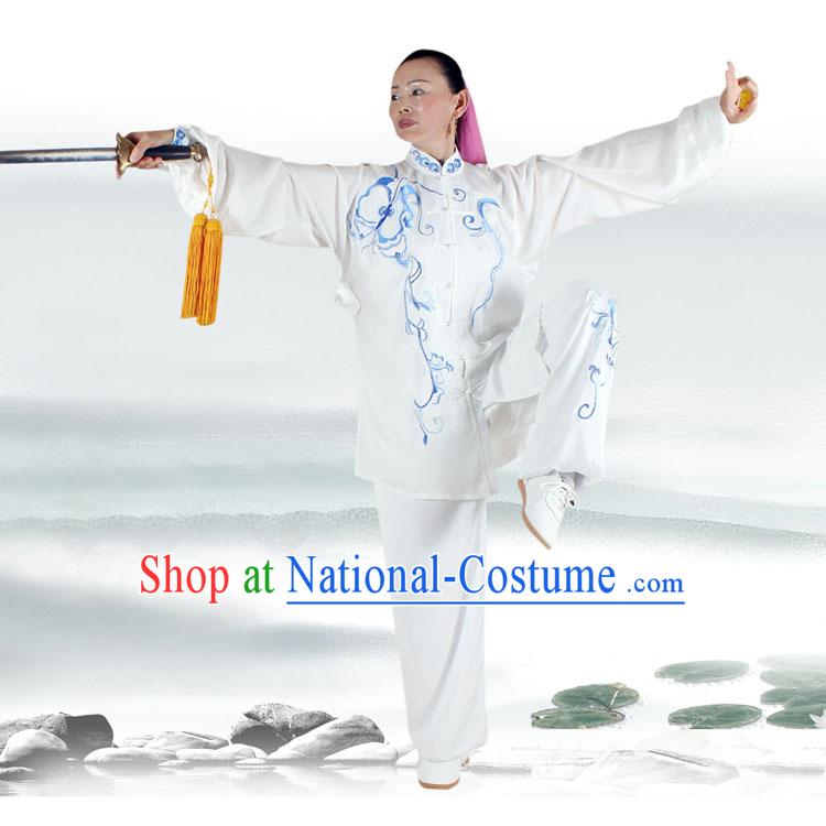 Traditional White Butterfly Embroidery Kung Fu Suit