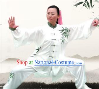 Traditional White Bamboo Embroidery Kung Fu Suit