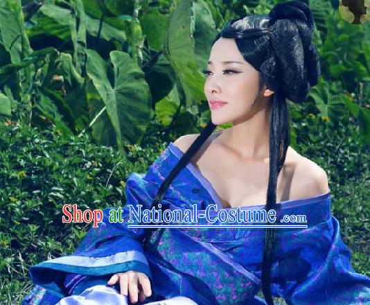 Ancient Chinese Blue Hanfu Clothes Complete Set for Women