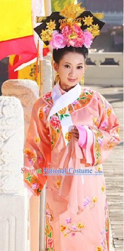 Qing Princess Embroidered Clothes and Headwear Complete Set