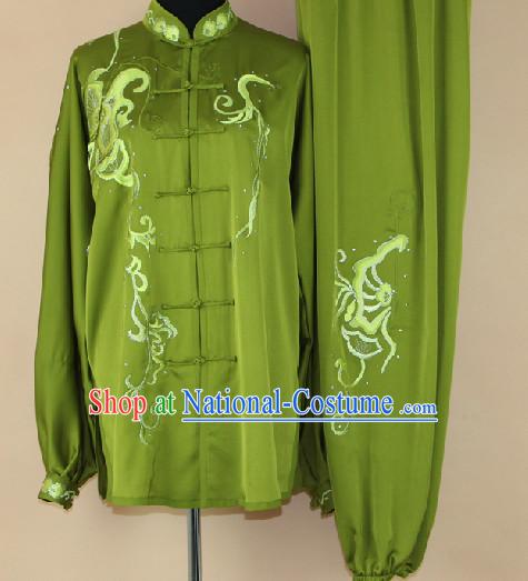 Traditional Silk Embroidered Flower Butterfly Martial Arts Competition Uniform Complete Set