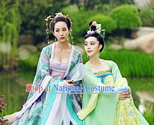 Ancient Chinese Beauty Costumes and Headpieces 2 Sets