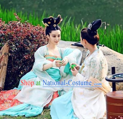 Ancient Chinese Sister Dresses and Headpieces 2 Sets