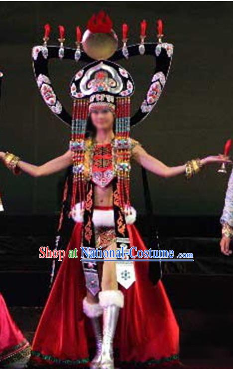 Chinese Traditional Mongolian Clothing and Hat Complete Set