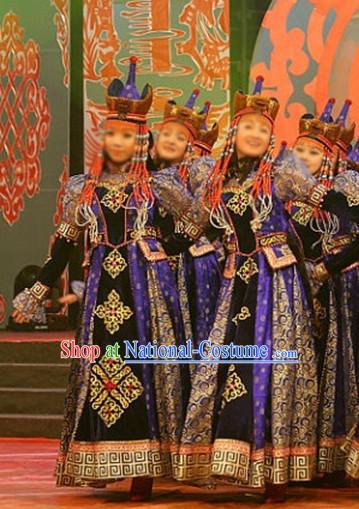 Chinese Traditional Mongolian Clothes and Hat Complete Set