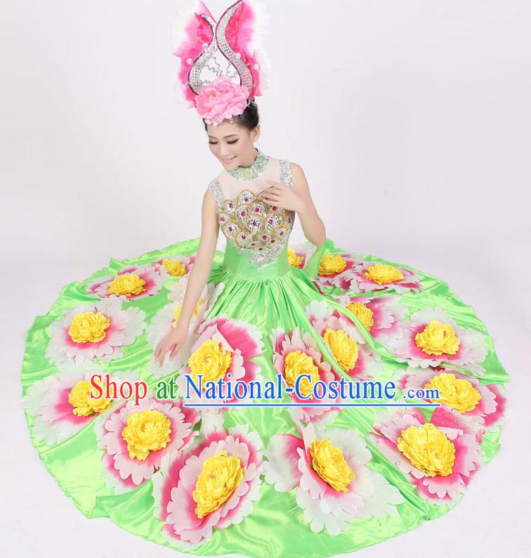 Custom Made Floral Dance Costumes and Hat