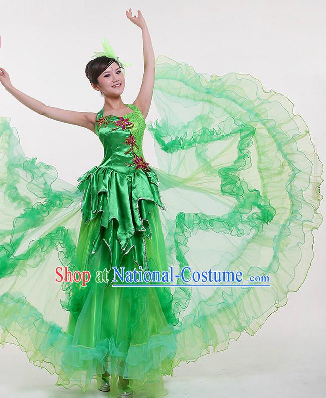 China Green Dance Costumes and Headpieces for Women