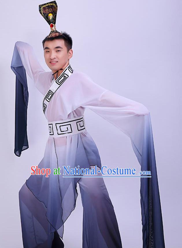 Chinese Long Sleeves Dancing Costumes and Headpieces for Men