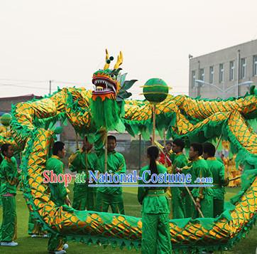 Green and Gold Chinese Dragon Mask Costumes Complete Set