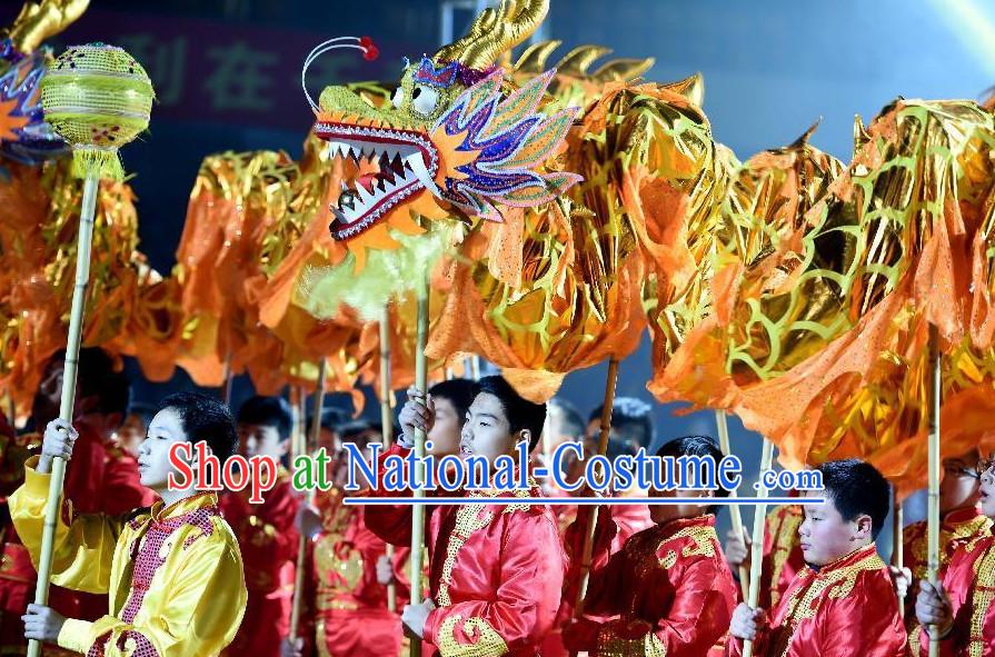 Gold Chinese Dragon Costume Complete Set for Eight Primary School Children