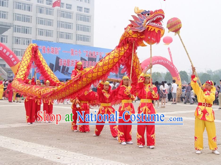 Red and Gold Chinese Dragon Costumes Complete Set for 10 Children