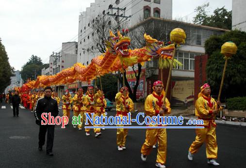 Yellow Chinese Dragon Costumes Complete Set for 12 People