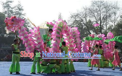 Handmade Lotus Flower Chinese New Year Dragon Dance Costume Complete Set