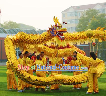 22 Meters Brand New Gold Chinese Dragon Dance Costume Complete Set for 12 People